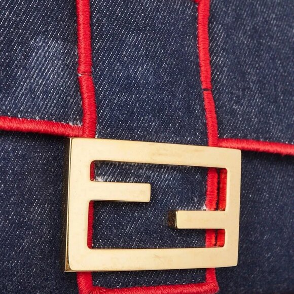 Fendi Blue/Red Dark Blue Denim Large Baguette Bag 8BR771 - Picture 5 of 12